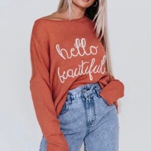 Kittenish Rust 'Hello Beautiful' Crewneck Sweater